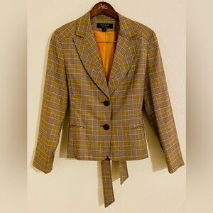Larry Levine Mustard Plaid Tailored Blazer